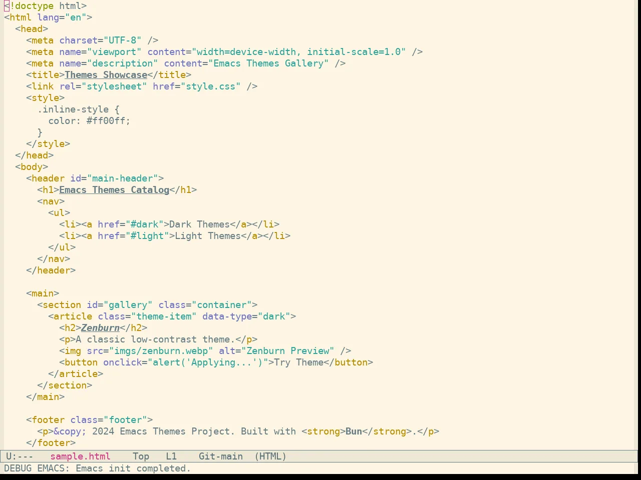 Sanityinc Solarized Light in html-mode