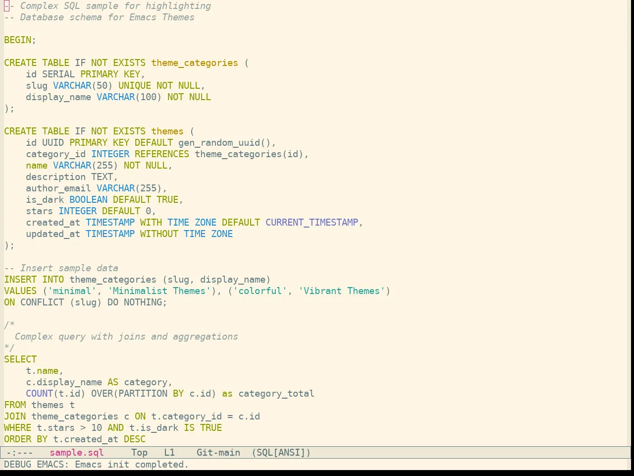 Sanityinc Solarized Light in sql-mode