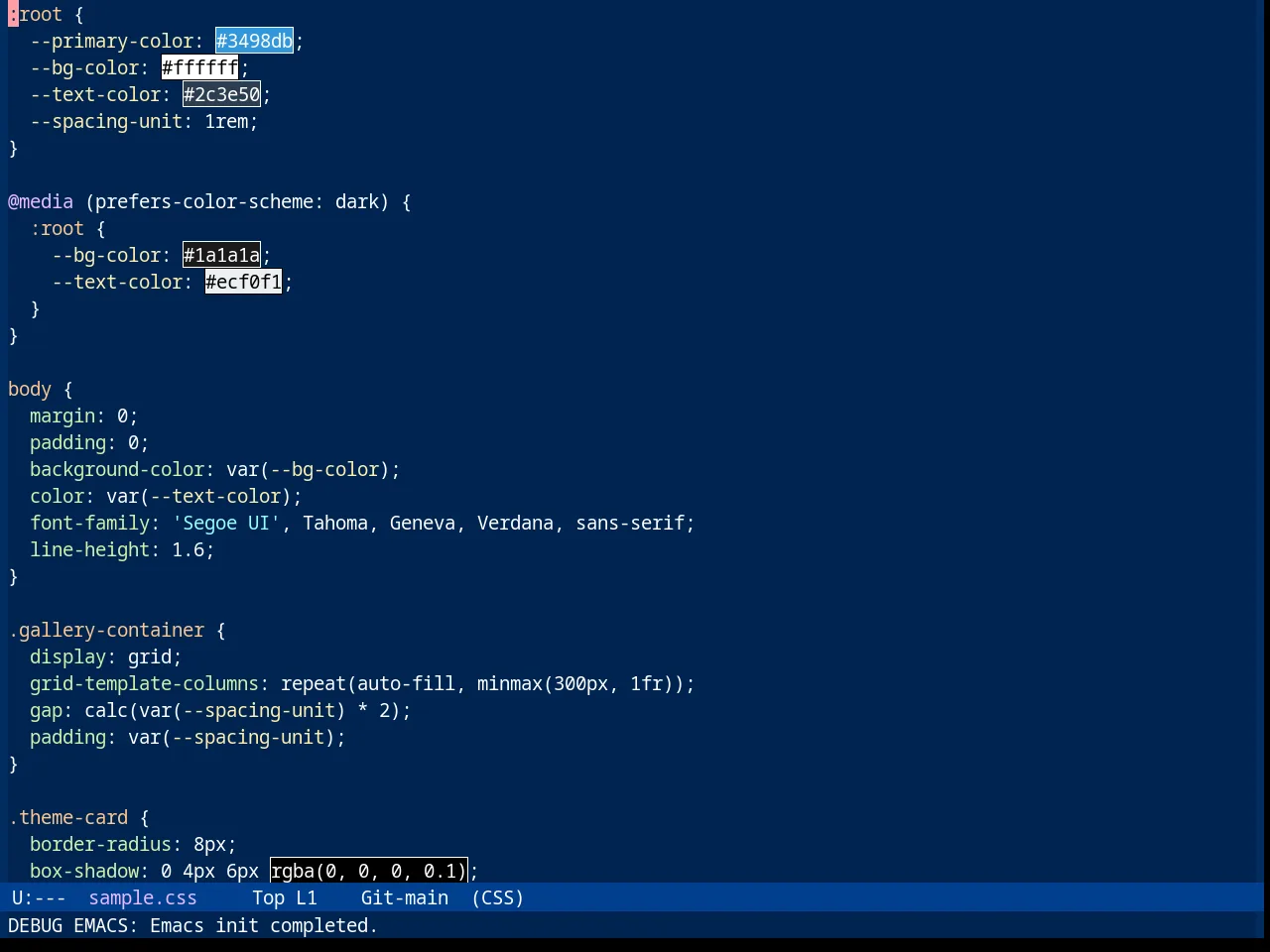 Sanityinc Tomorrow Blue in css-mode