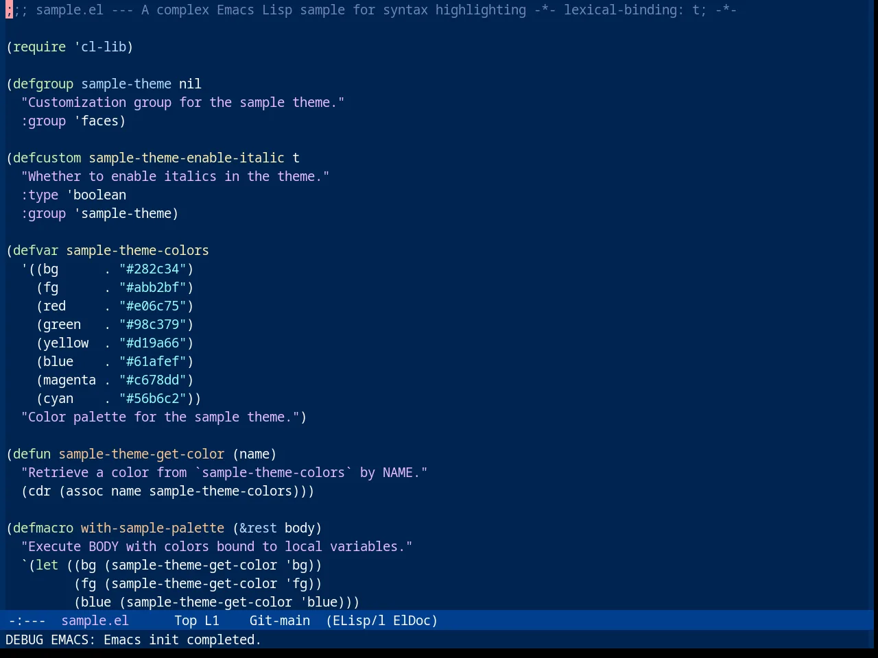 Sanityinc Tomorrow Blue in emacs-lisp-mode