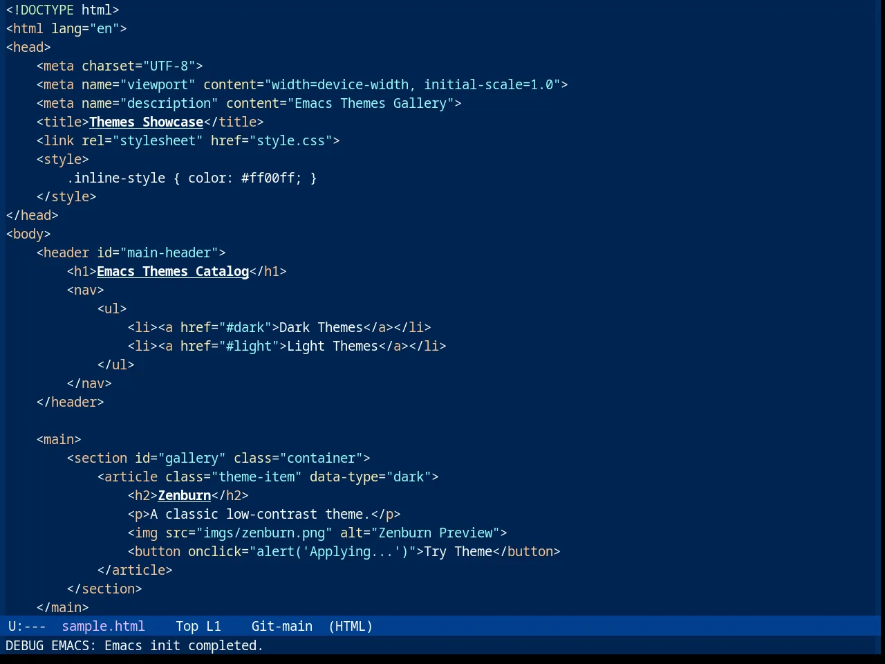 Sanityinc Tomorrow Blue in html-mode