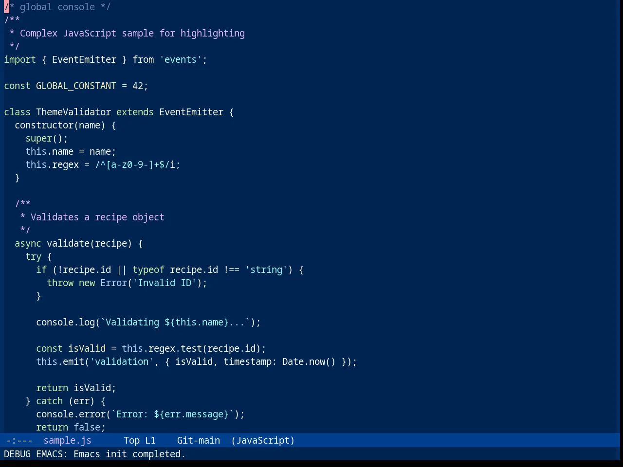 Sanityinc Tomorrow Blue in javascript-mode