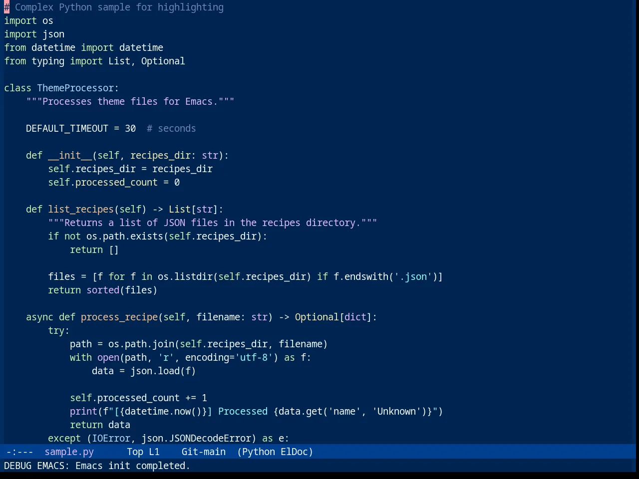 Sanityinc Tomorrow Blue in python-mode