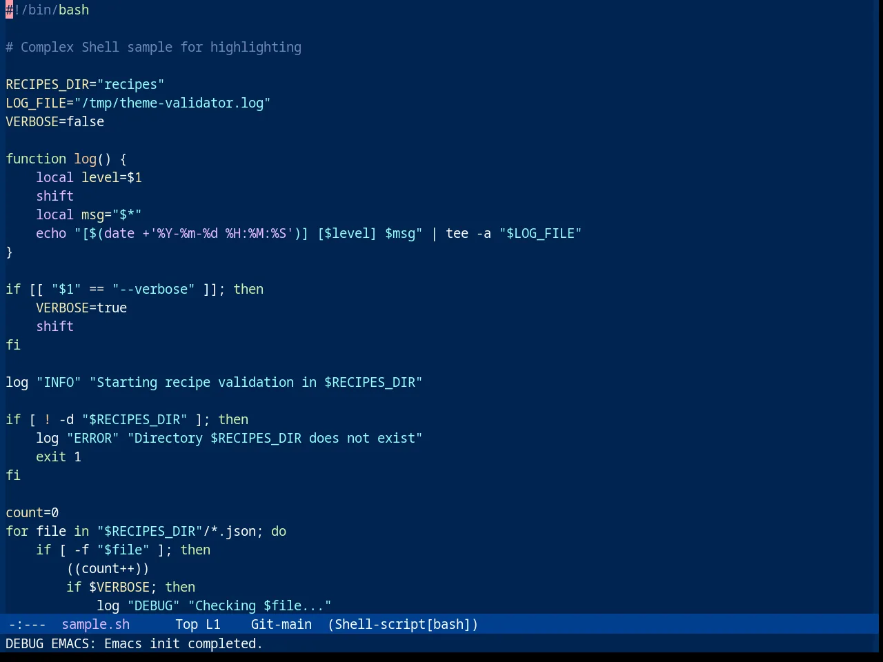Sanityinc Tomorrow Blue in sh-mode