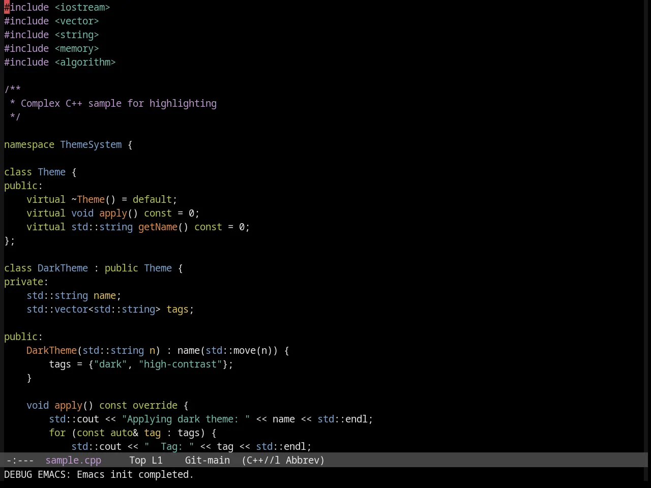 Sanityinc Tomorrow Bright in c++-mode