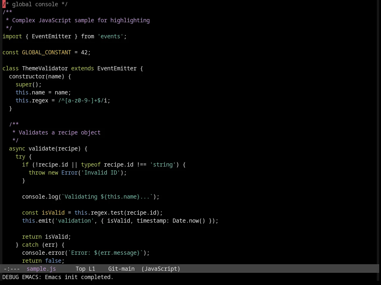 Sanityinc Tomorrow Bright in javascript-mode