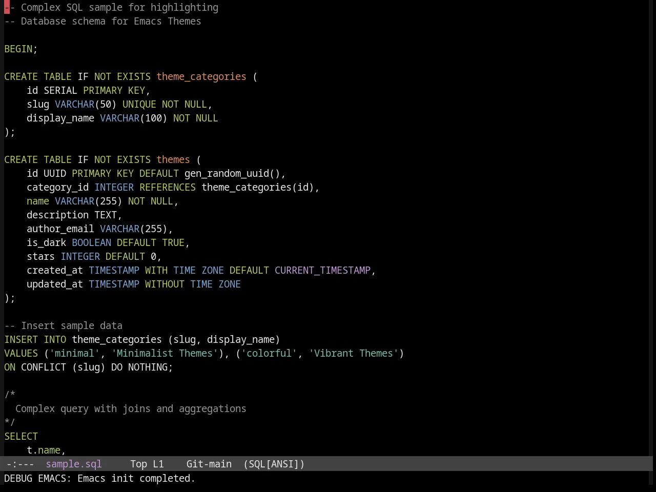 Sanityinc Tomorrow Bright in sql-mode