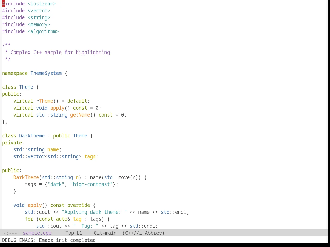 Sanityinc Tomorrow Day in c++-mode