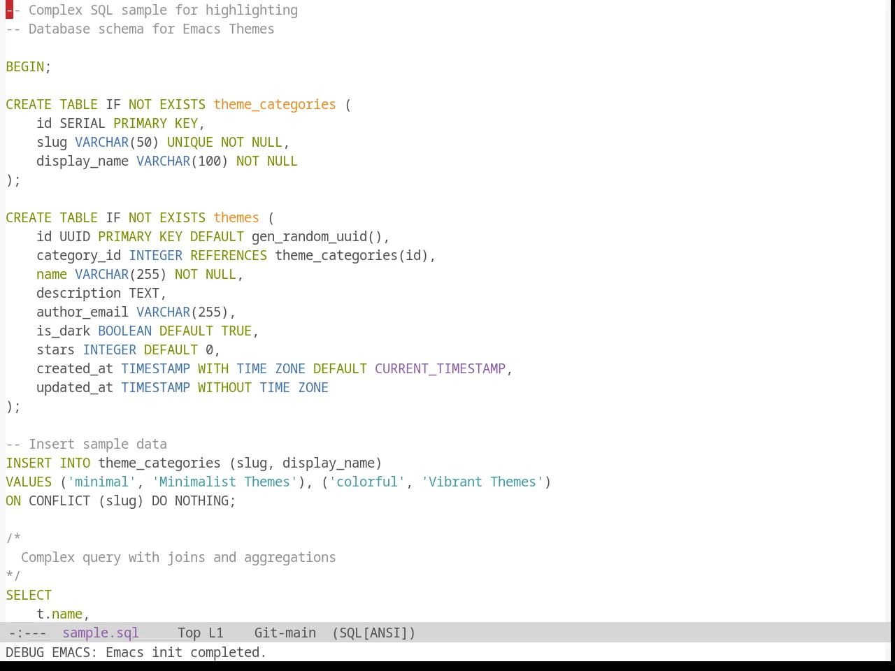 Sanityinc Tomorrow Day in sql-mode