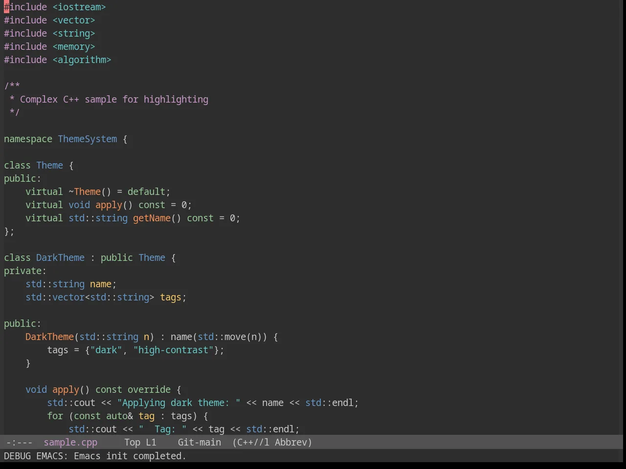 Sanityinc Tomorrow Eighties in c++-mode