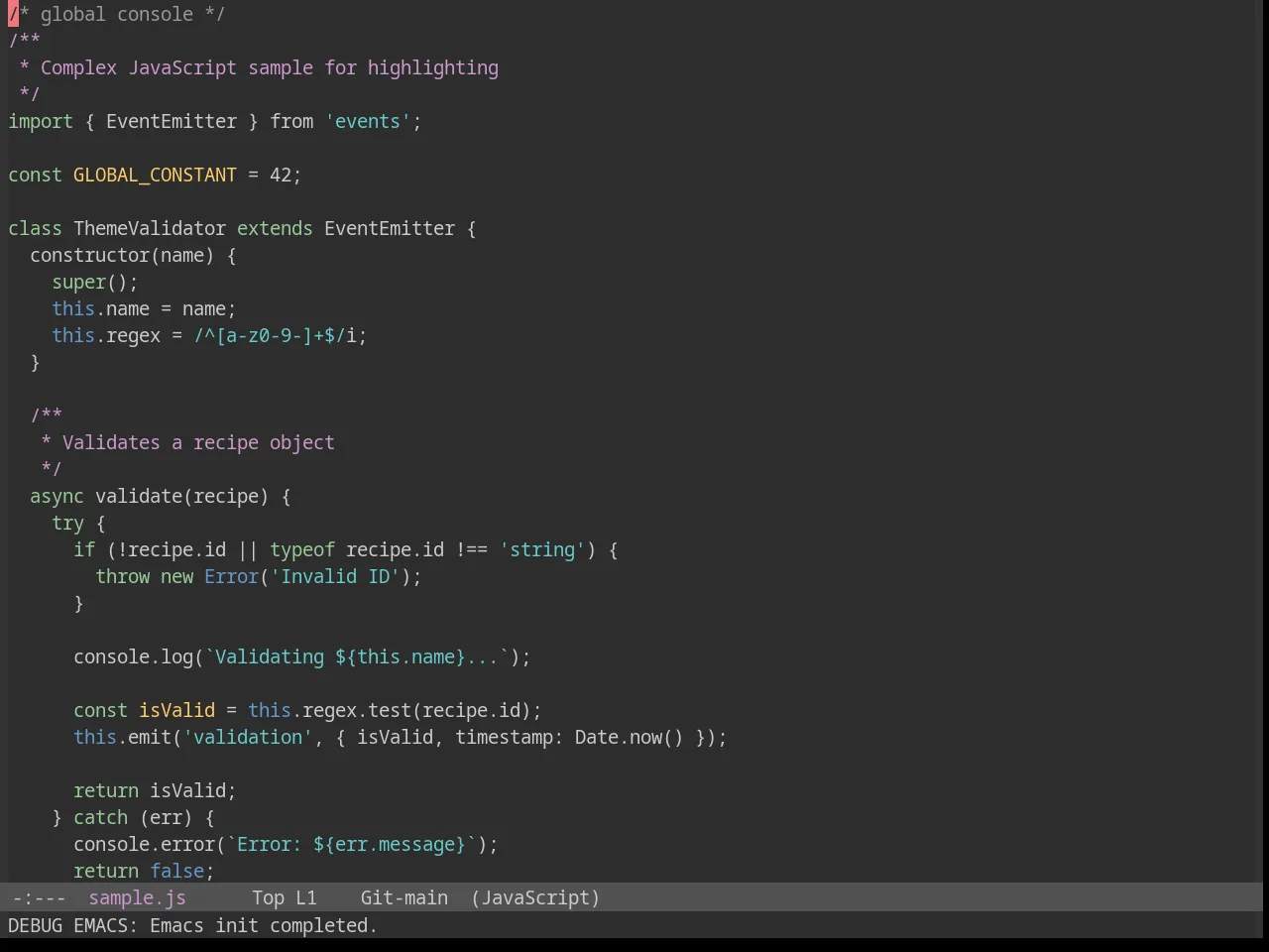 Sanityinc Tomorrow Eighties in javascript-mode