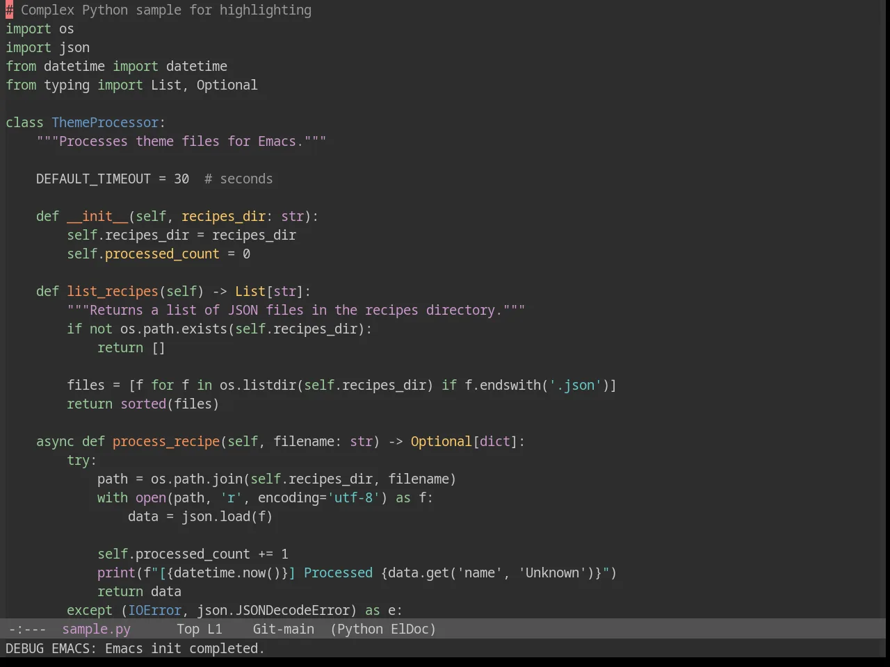 Sanityinc Tomorrow Eighties in python-mode