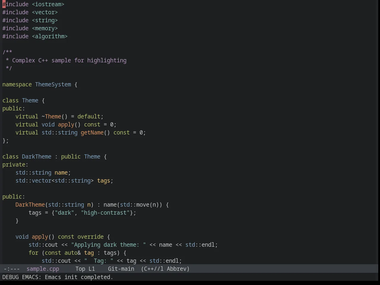 Sanityinc Tomorrow night in c++-mode