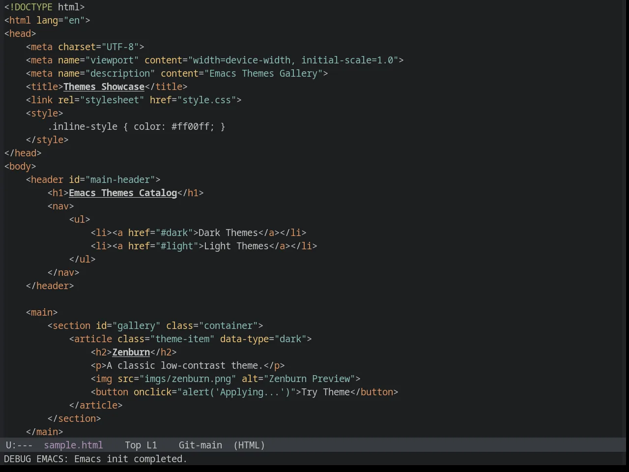 Sanityinc Tomorrow night in html-mode