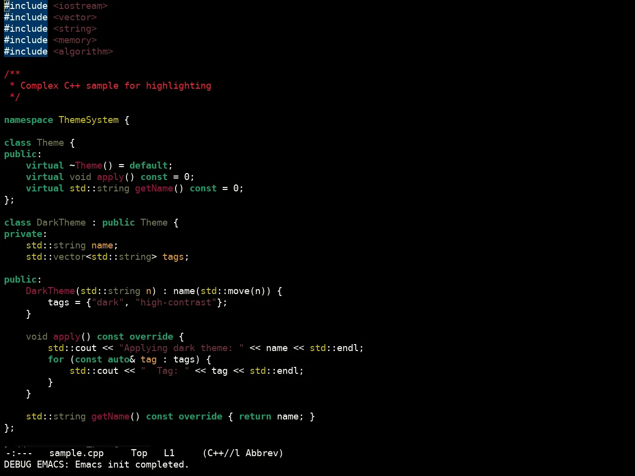 Sculpture Themes Dark Theme in c++-mode