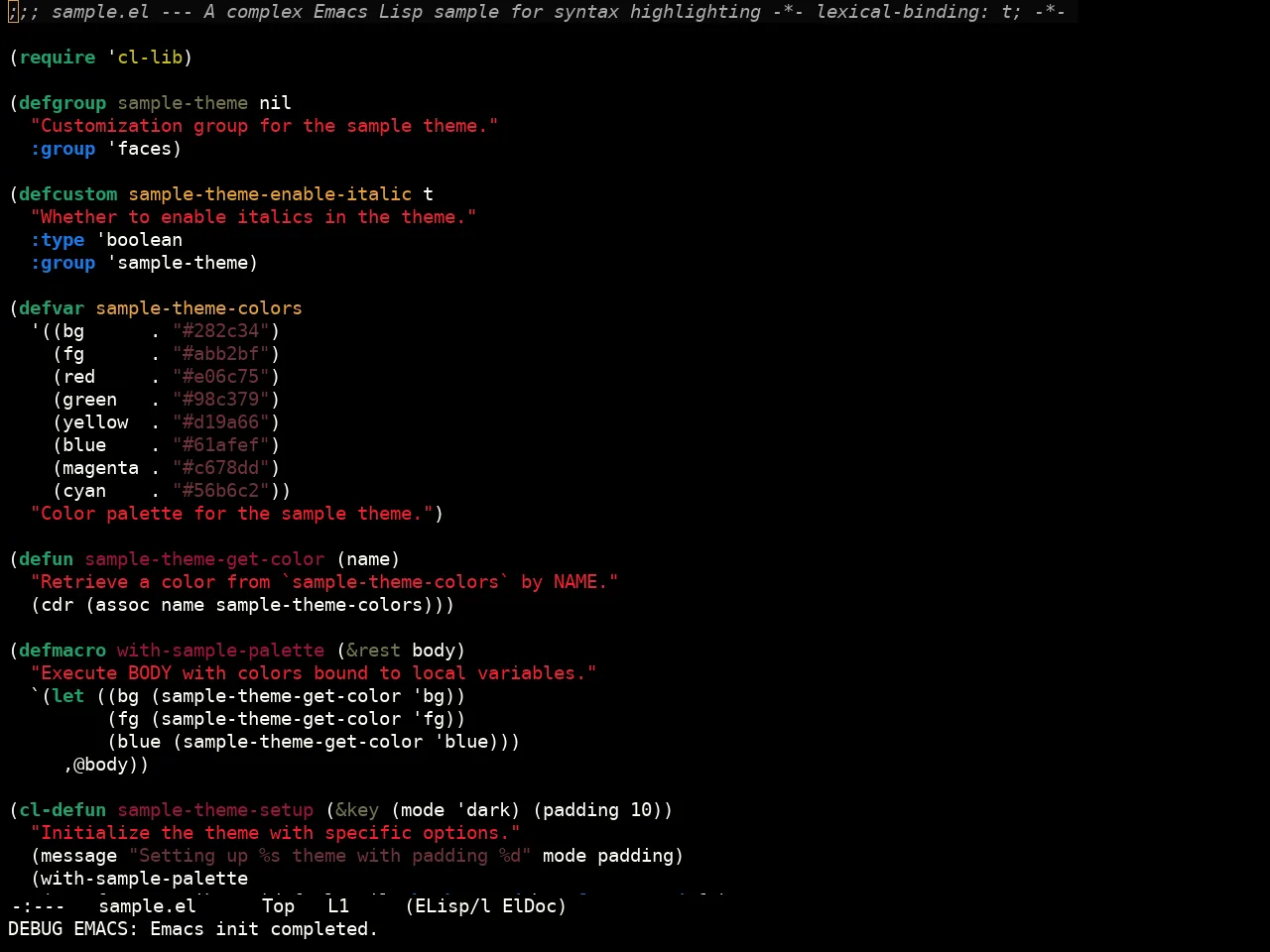 Sculpture Themes Dark Theme in emacs-lisp-mode