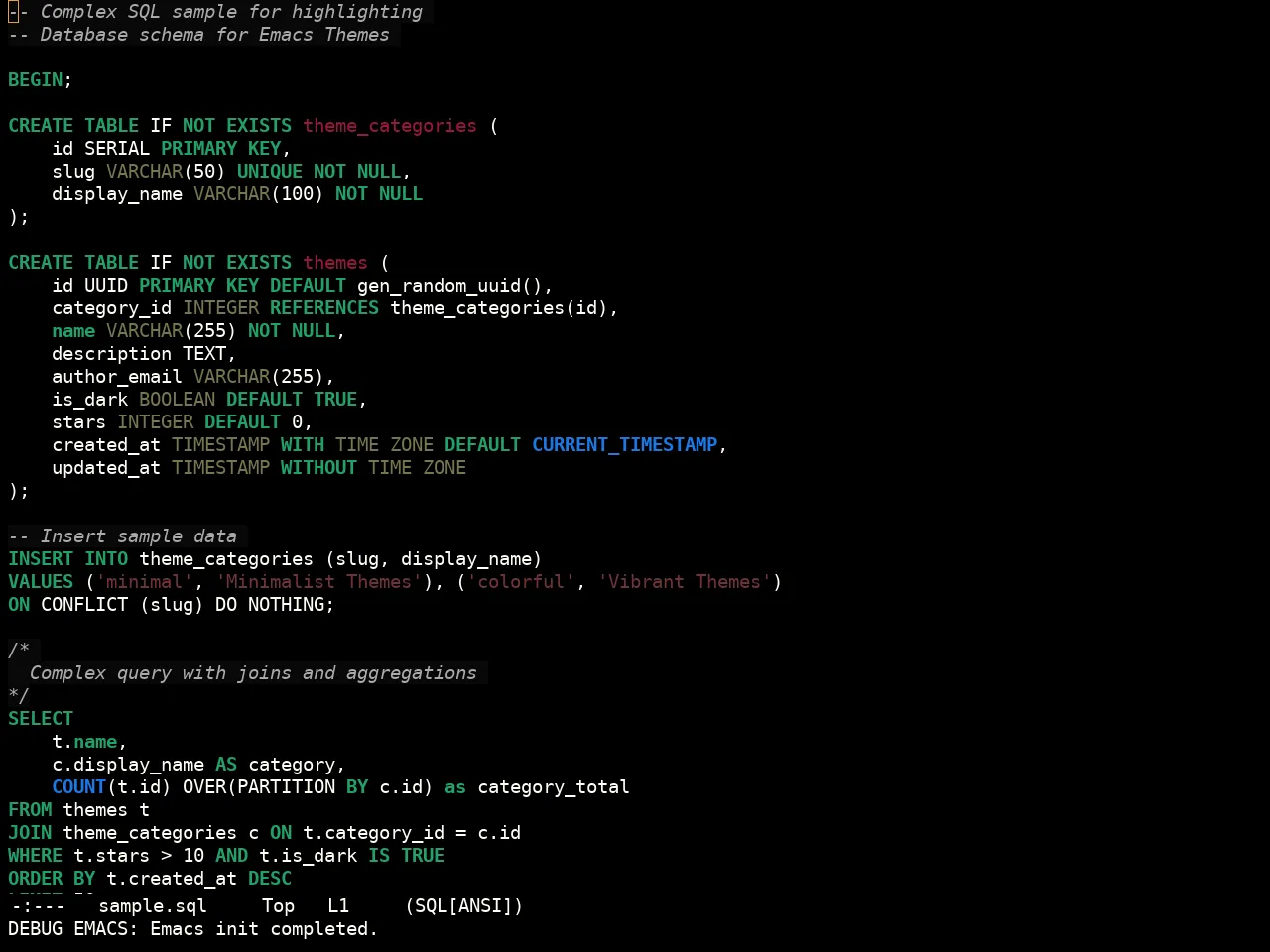 Sculpture Themes Dark Theme in sql-mode