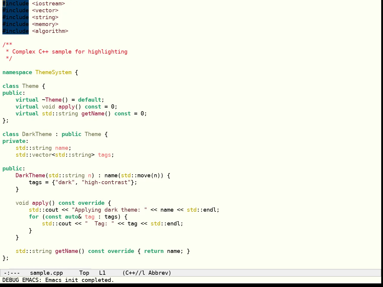 Sculpture Themes Light Theme in c++-mode