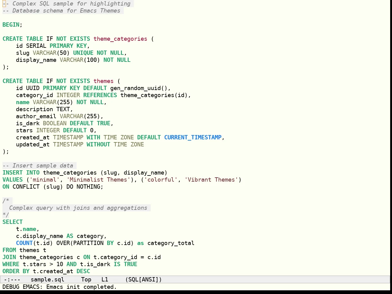 Sculpture Themes Light Theme in sql-mode