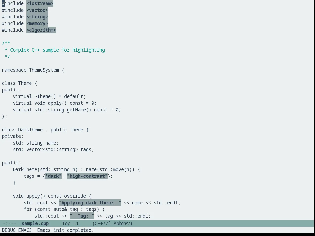 Seagreenless Theme in c++-mode