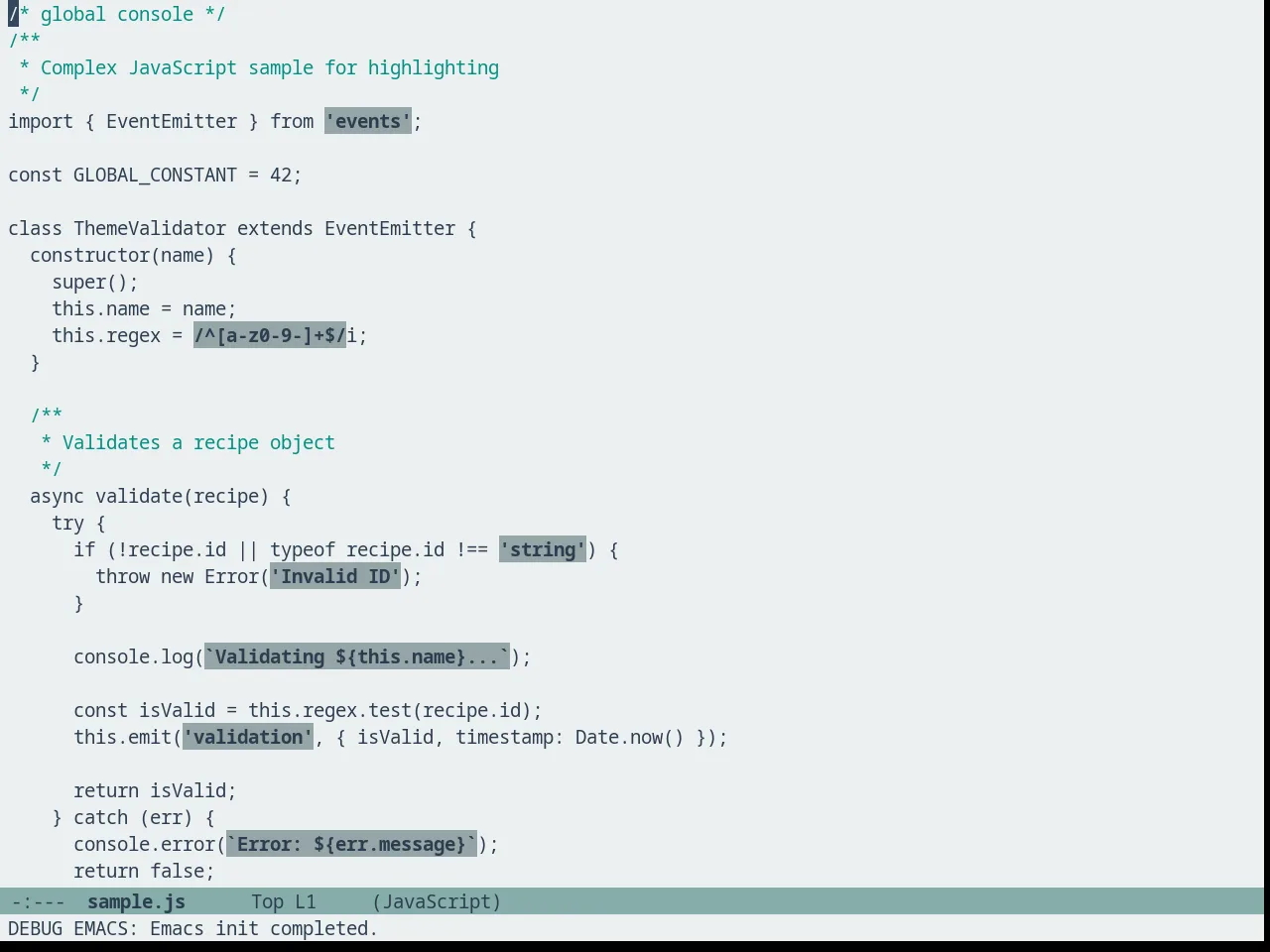 Seagreenless Theme in javascript-mode