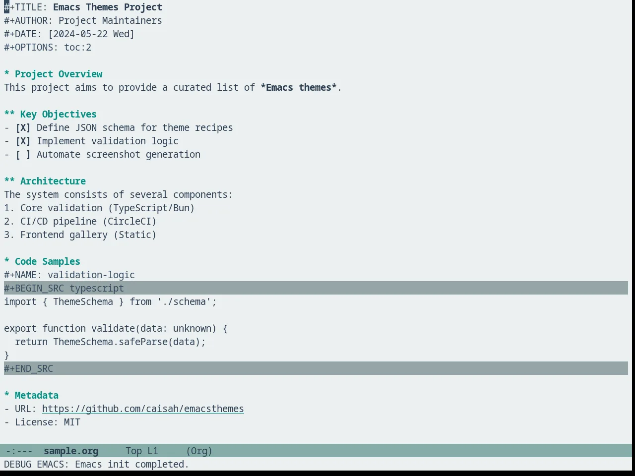 Seagreenless Theme in org-mode