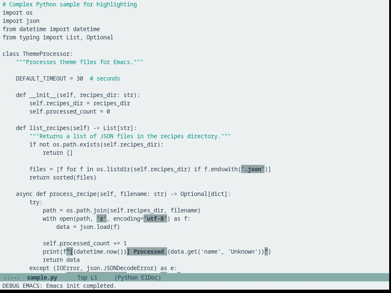 Seagreenless Theme in python-mode
