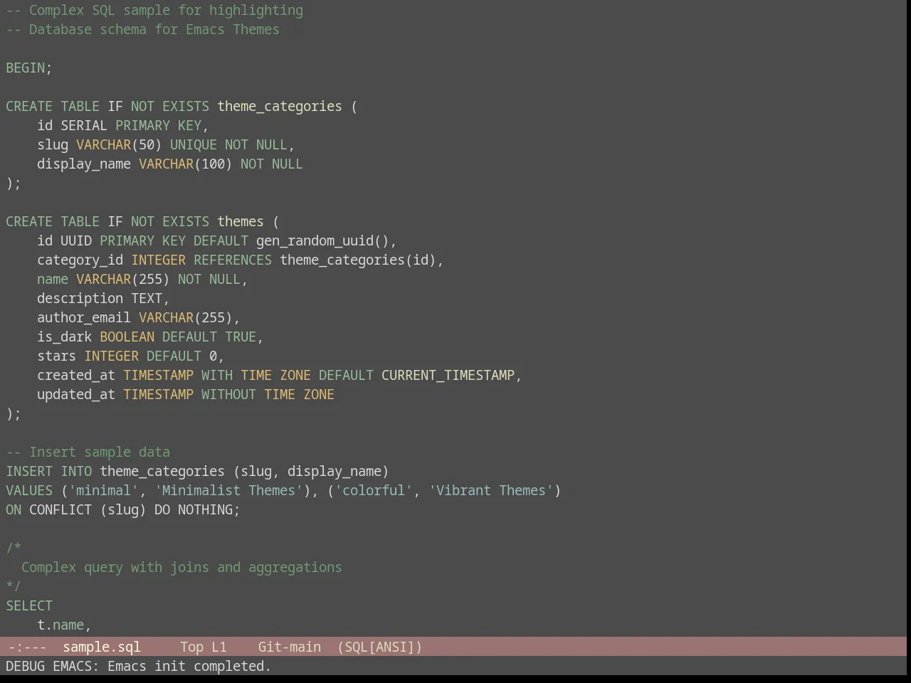Seoul256 Theme in sql-mode