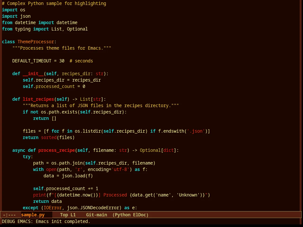 Seventies Theme in python-mode