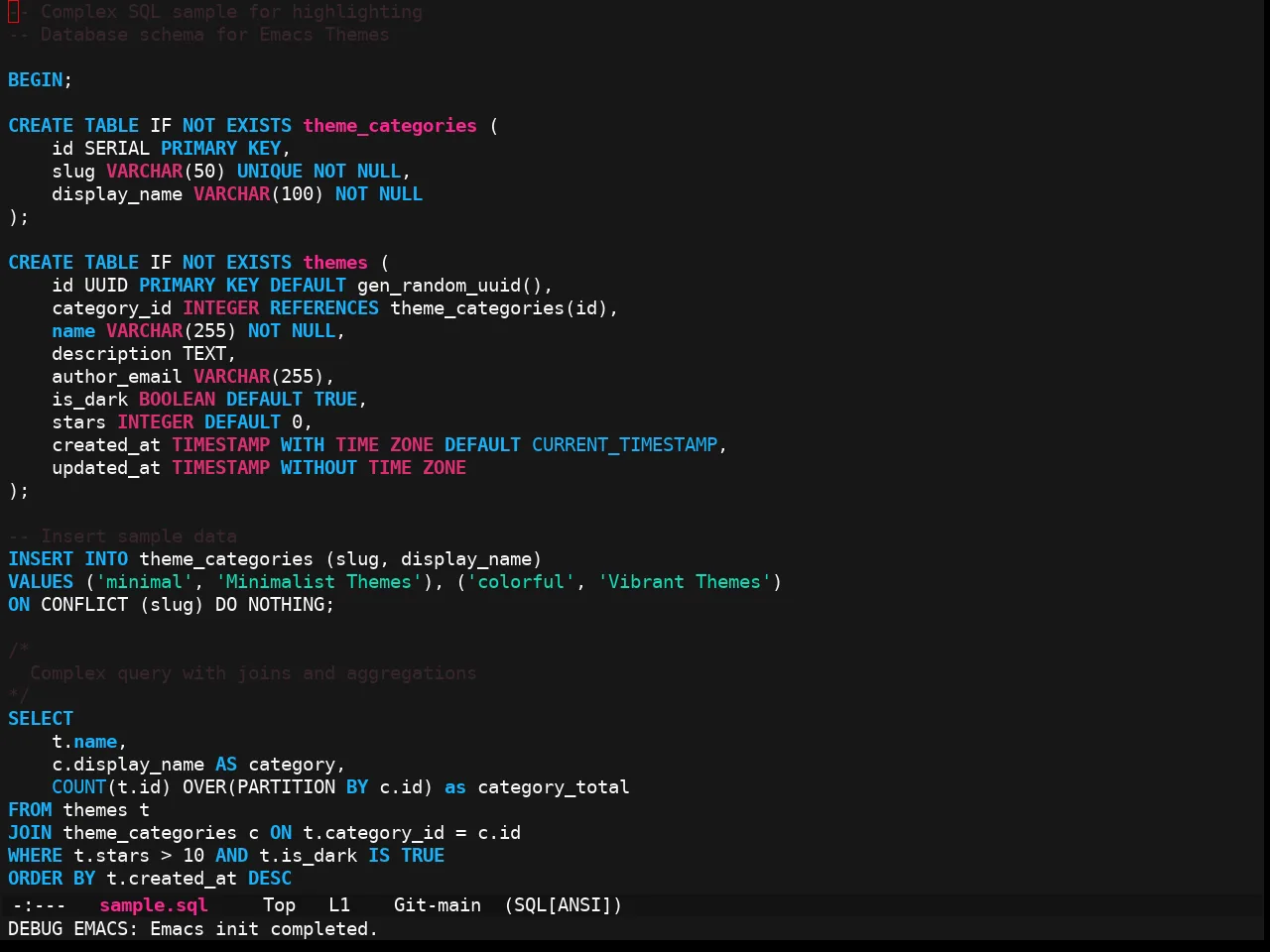 Ewal Sexy Neon Theme in sql-mode