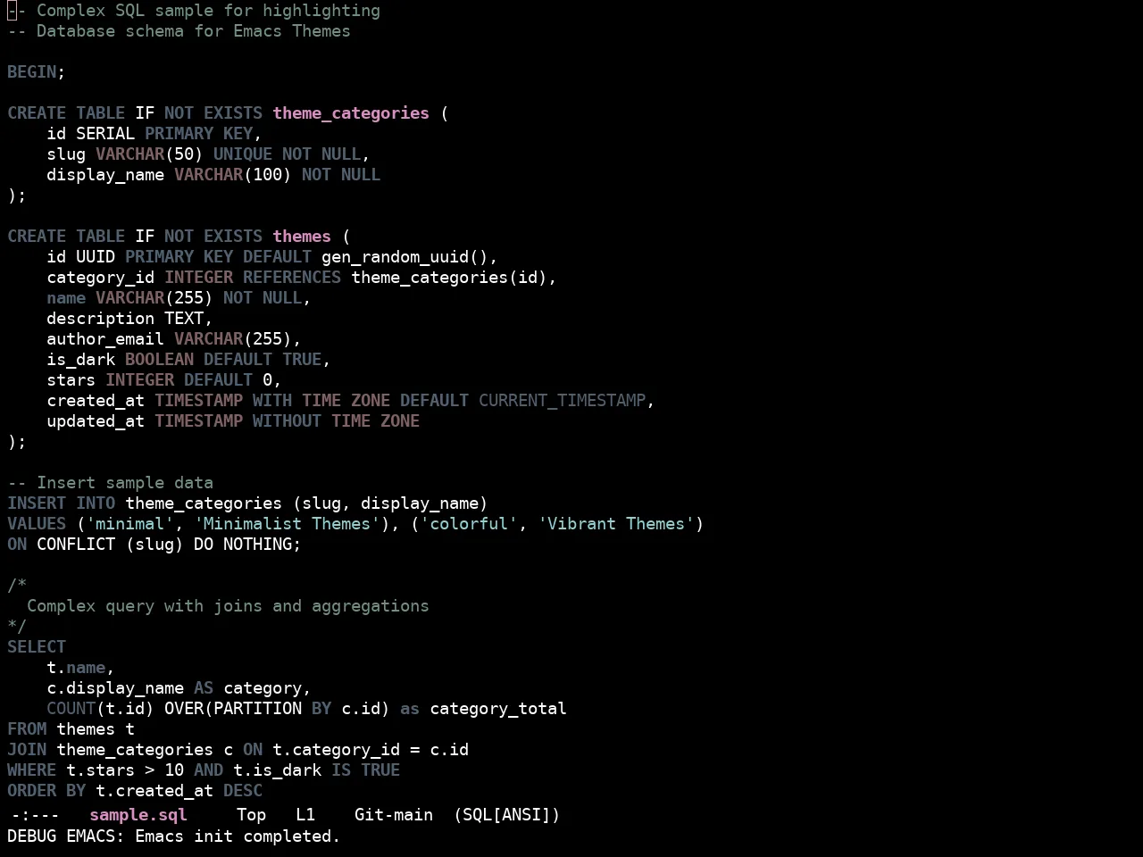 Ewal Sexy Zenburn Theme in sql-mode