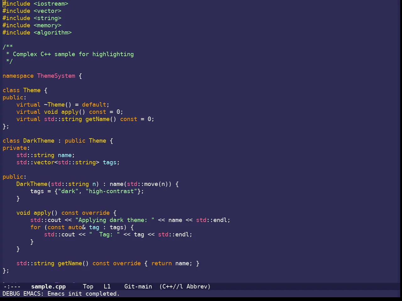 Shades Of Purple Theme in c++-mode
