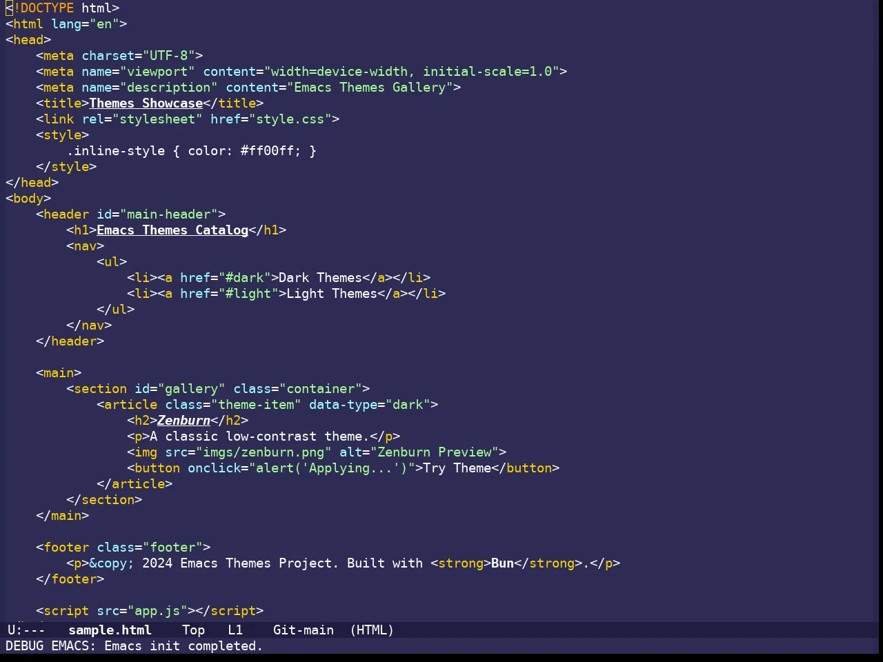 Shades Of Purple Theme in html-mode
