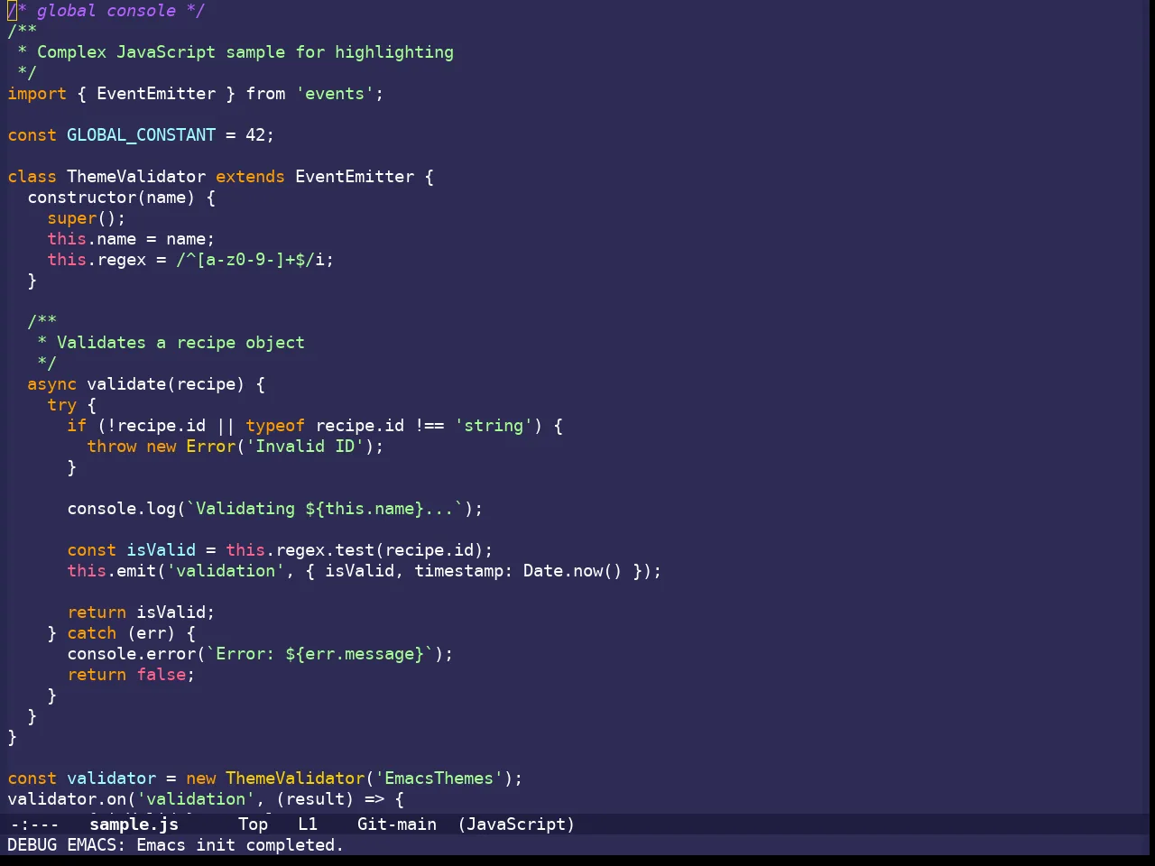 Shades Of Purple Theme in javascript-mode