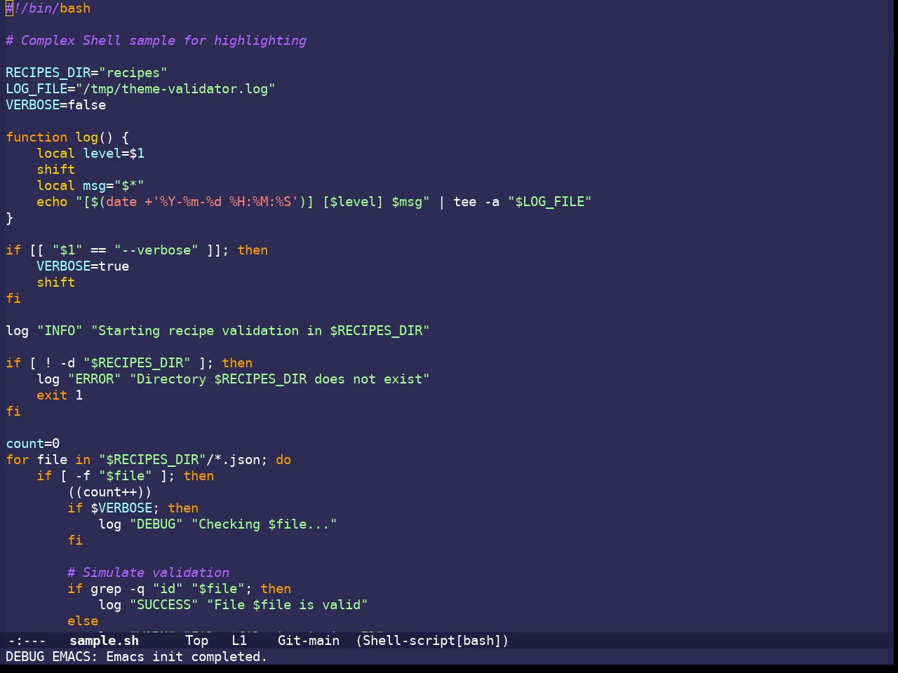 Shades Of Purple Theme in sh-mode