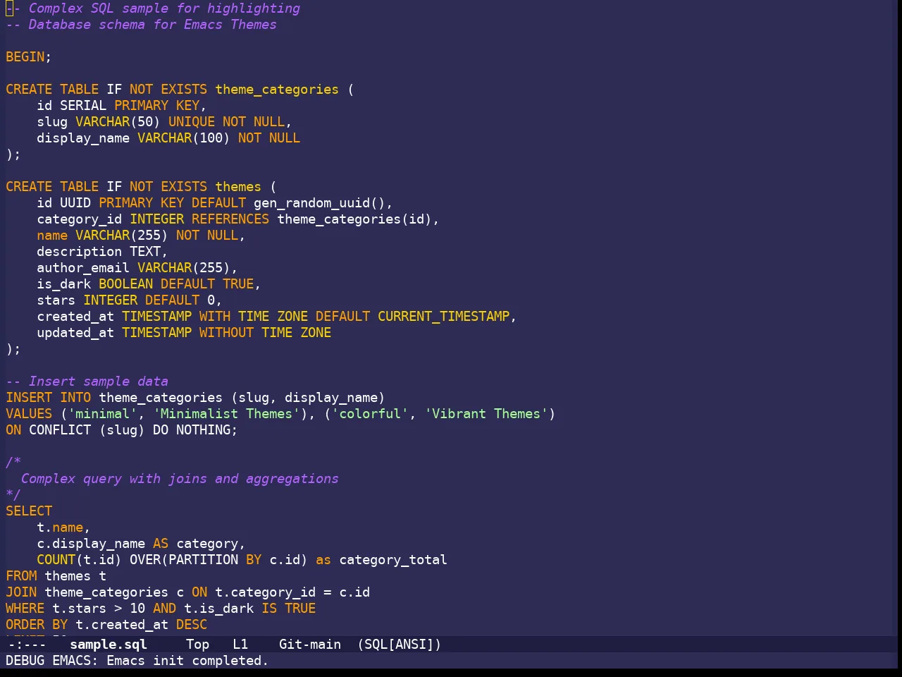 Shades Of Purple Theme in sql-mode
