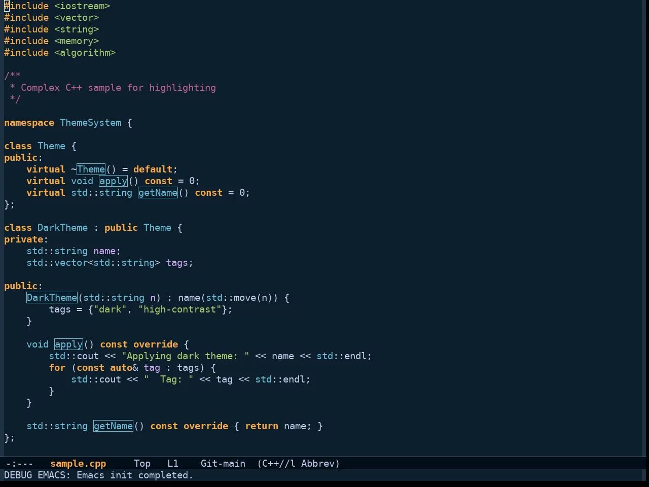 Shanty Themes Dark in c++-mode