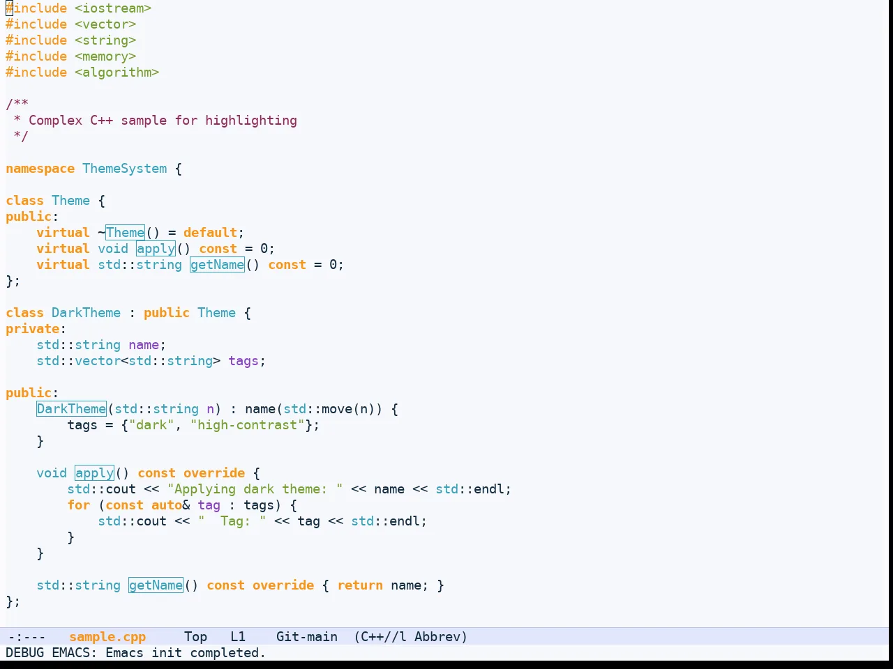 Shanty Themes Light in c++-mode