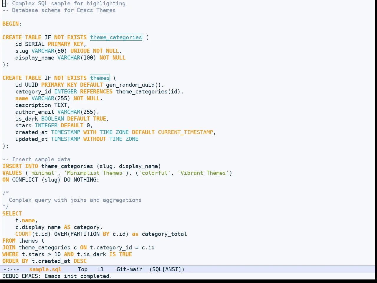 Shanty Themes Light in sql-mode