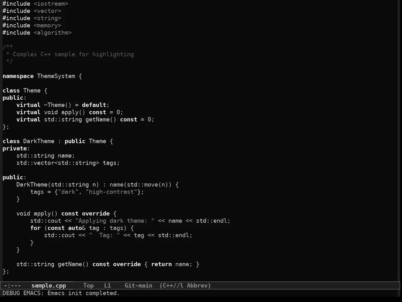 Simple Dark Theme in c++-mode