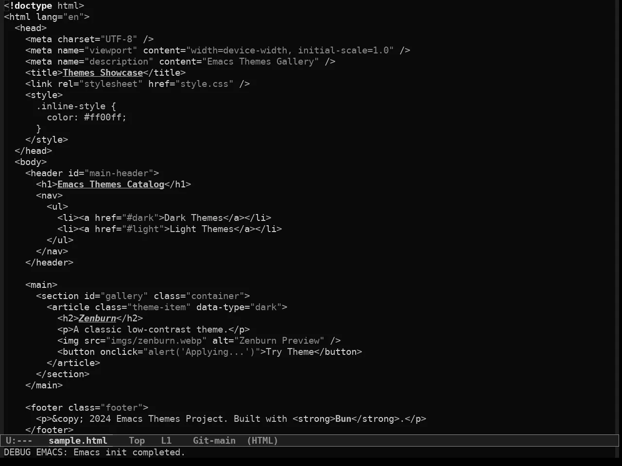 Simple Dark Theme in html-mode
