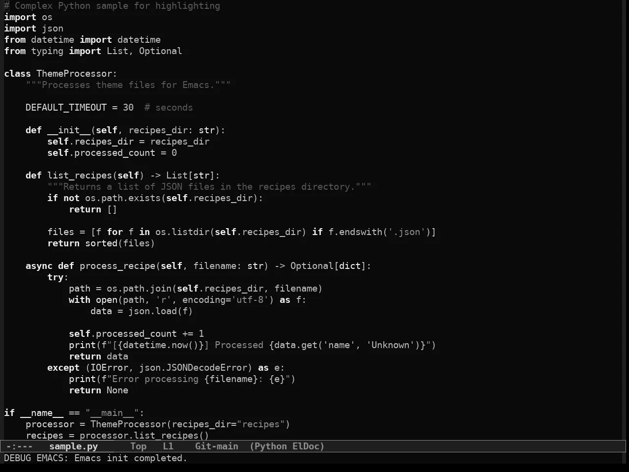 Simple Dark Theme in python-mode