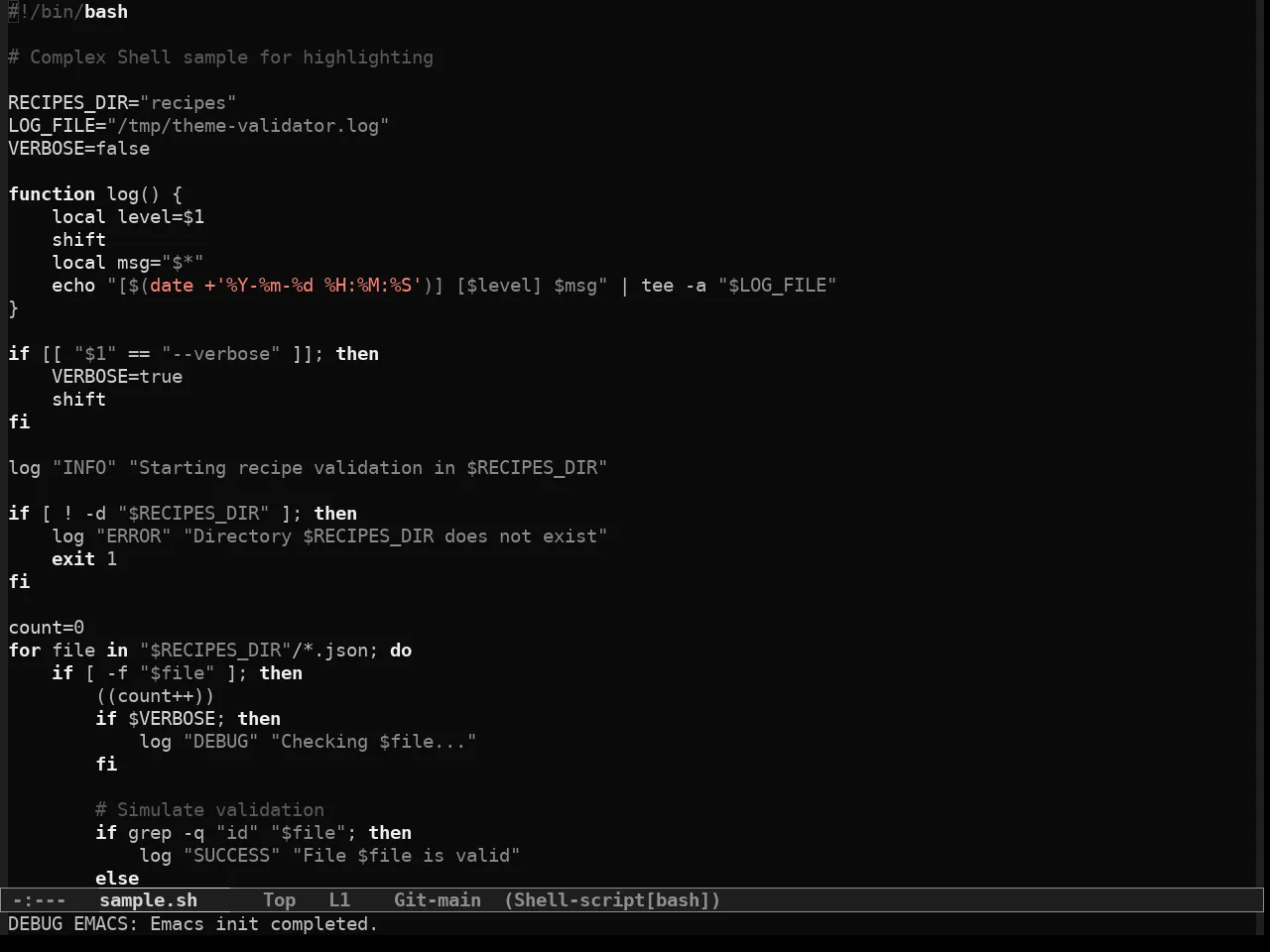 Simple Dark Theme in sh-mode