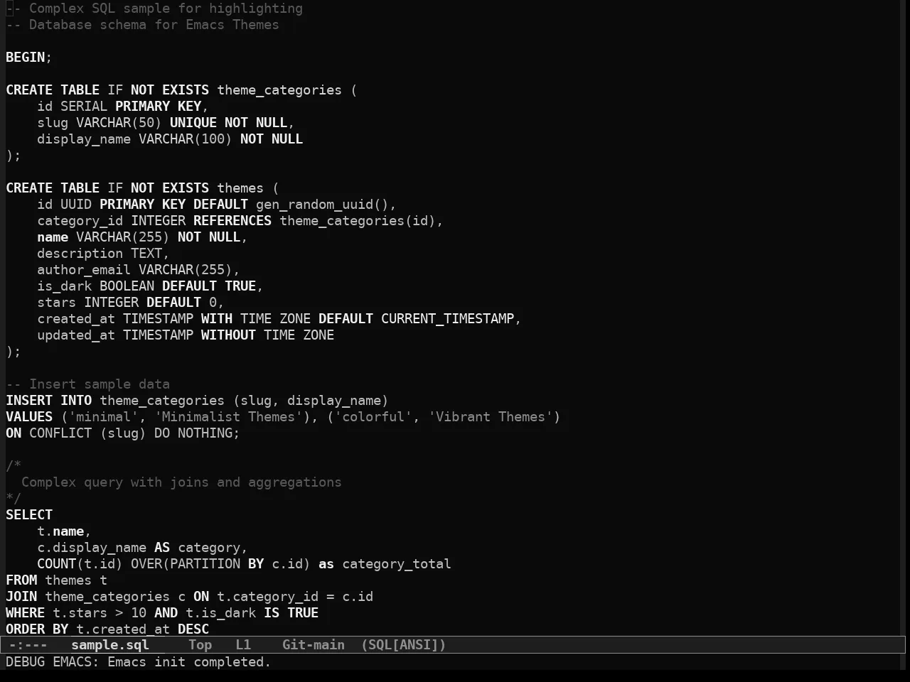 Simple Dark Theme in sql-mode