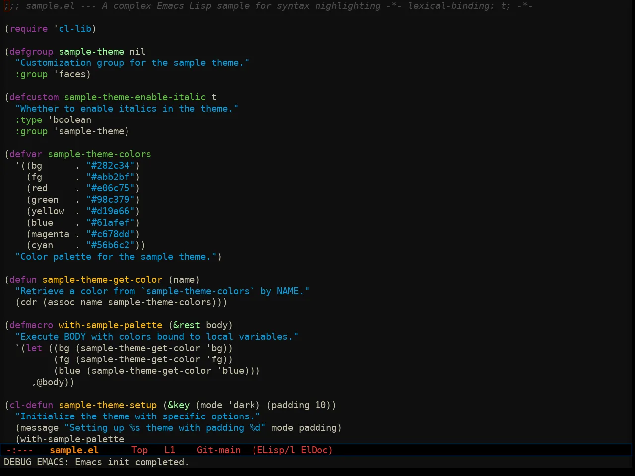 Sixcolors Theme in emacs-lisp-mode