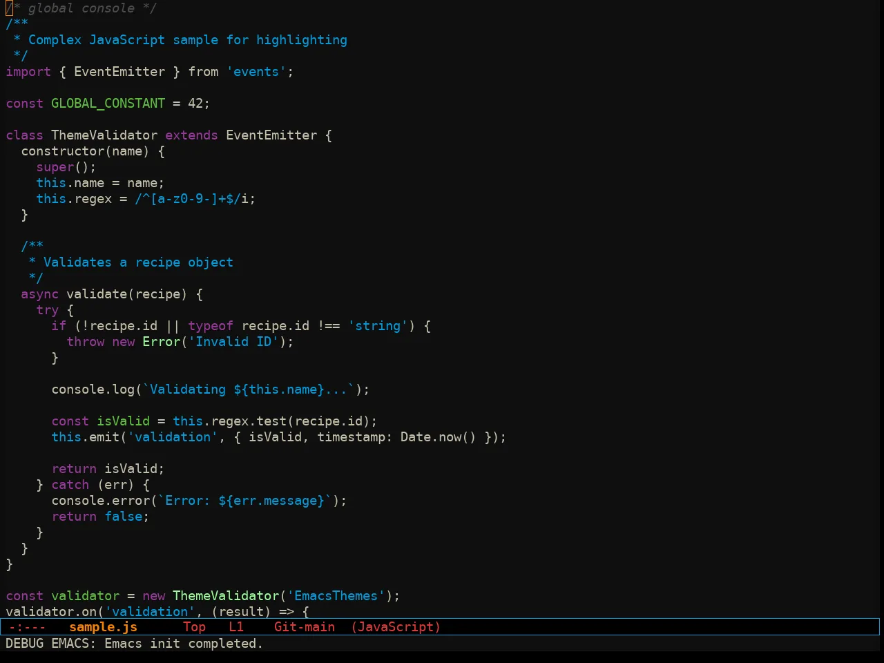 Sixcolors Theme in javascript-mode