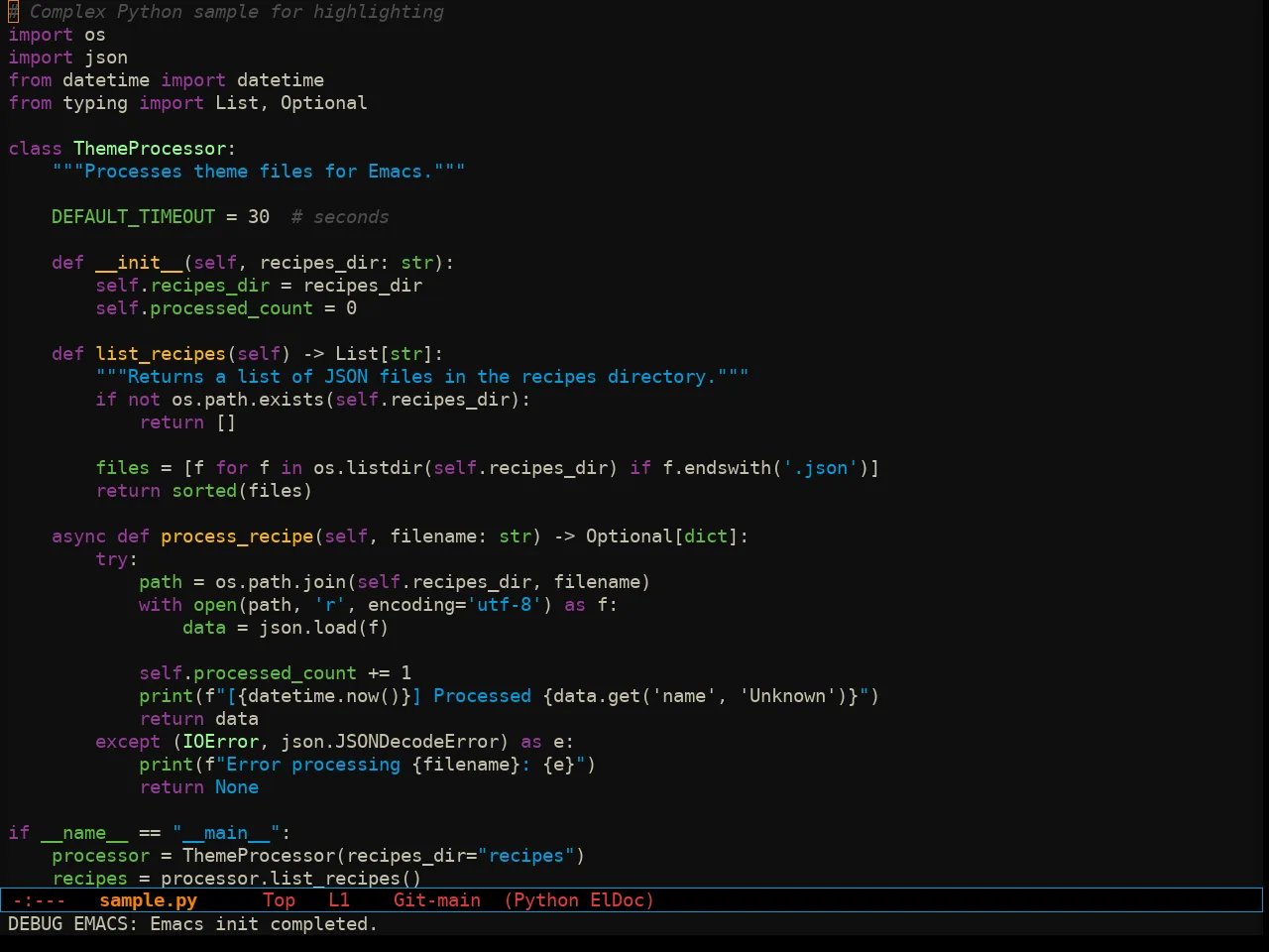 Sixcolors Theme in python-mode