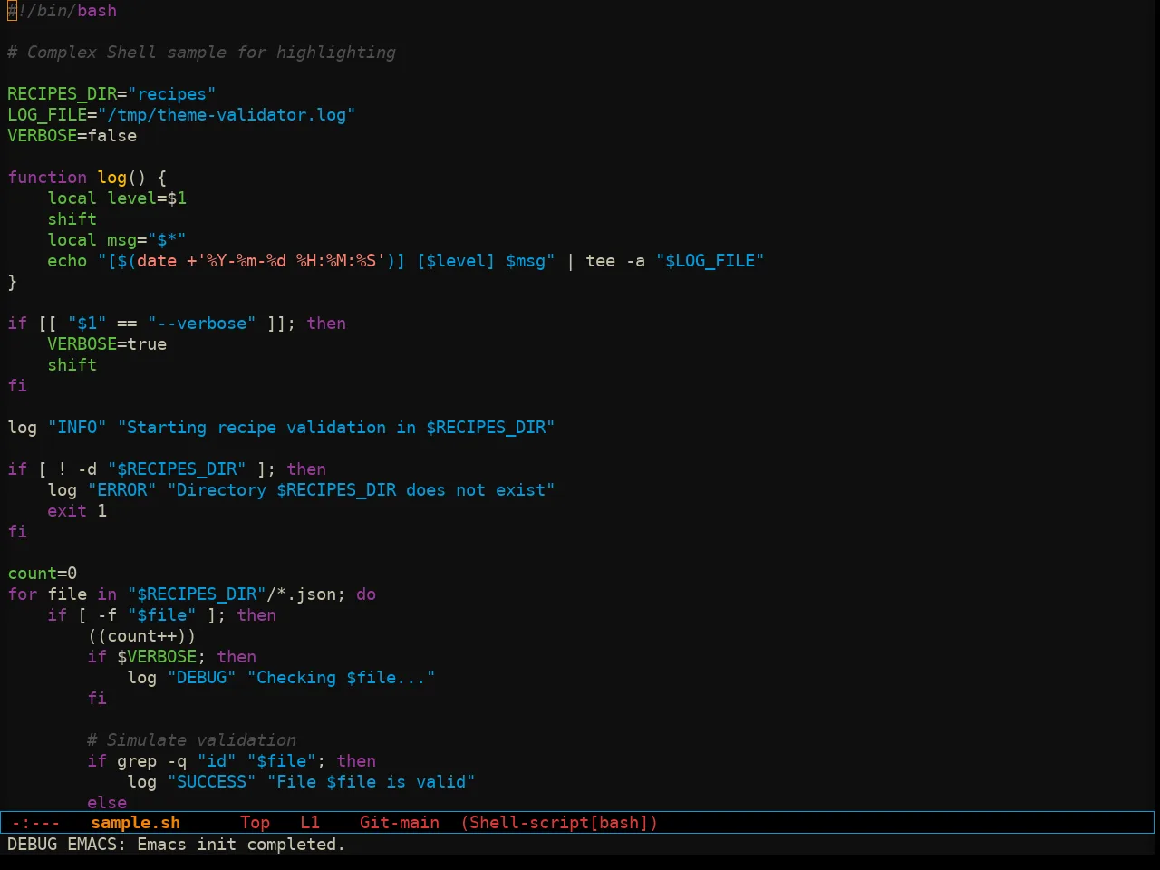 Sixcolors Theme in sh-mode