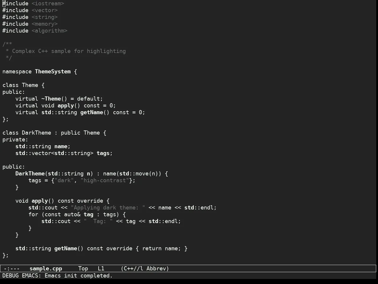 Sketch Black Theme in c++-mode
