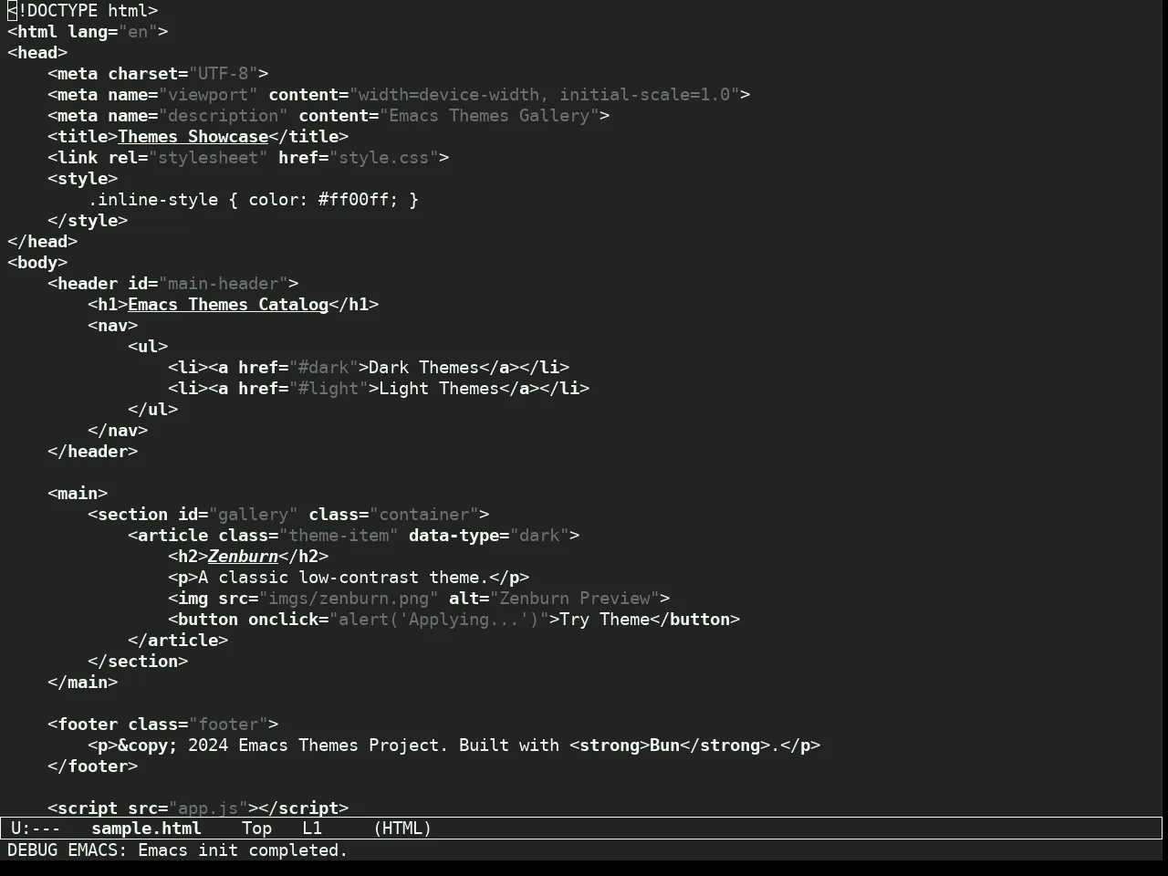 Sketch Black Theme in html-mode